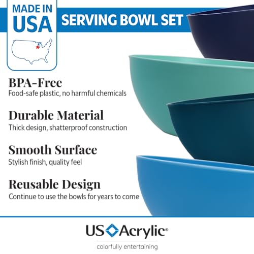 US Acrylic Vista Durable Plastic Salad and Serving 10-inch Bowls | Set of 4 in Coastal Colors | Reusable, BPA-free, Made in the USA | 135 oz. capacity - Image 2