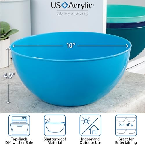 US Acrylic Vista Durable Plastic Salad and Serving 10-inch Bowls | Set of 4 in Coastal Colors | Reusable, BPA-free, Made in the USA | 135 oz. capacity - Image 3