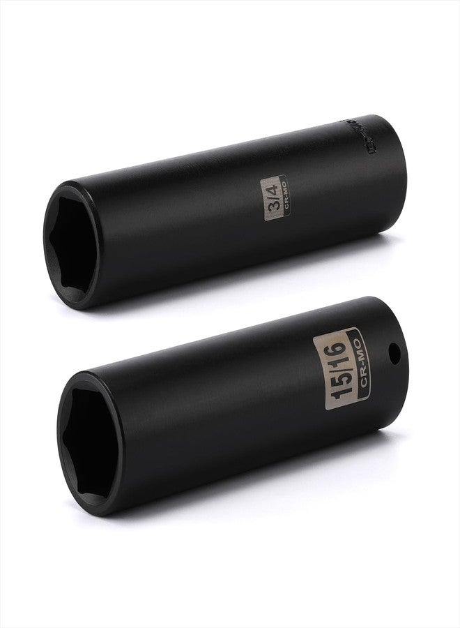 EMENTOL 2PCS 1/2 Inch Drive Extra Long Deep Impact Socket Set- 3/4 Inch and 15/16 Inch, CR-MO, SAE, 6 Point Extra Deep Socket, 5" Length - Image 1