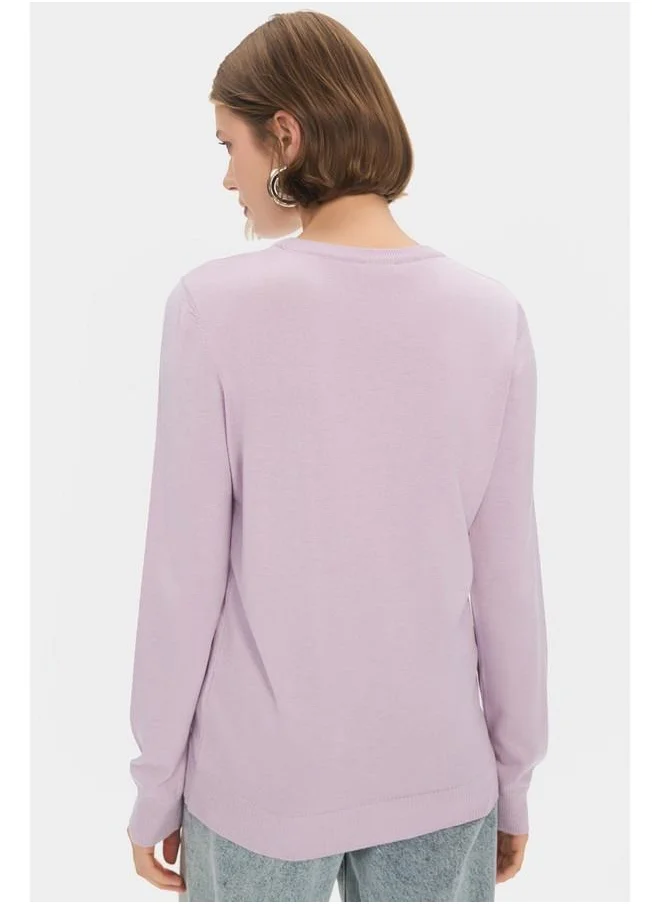 جون June Women Exclusive Crew Neck Viscose Blend Knitwear Sweater Lilac