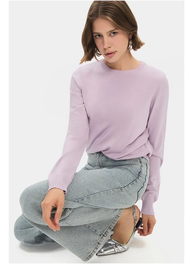 جون June Women Exclusive Crew Neck Viscose Blend Knitwear Sweater Lilac