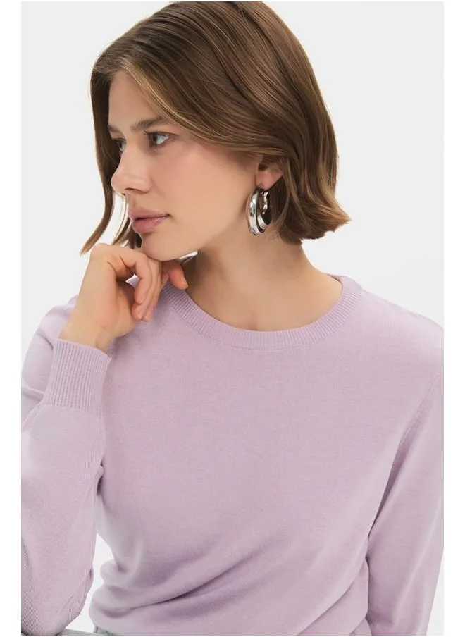 جون June Women Exclusive Crew Neck Viscose Blend Knitwear Sweater Lilac