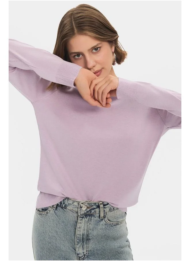 جون June Women Exclusive Crew Neck Viscose Blend Knitwear Sweater Lilac