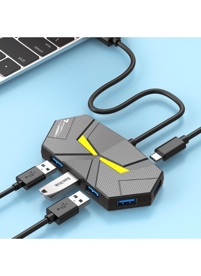 Colorful Atmosphere Lamp HUB4 7 3.0 High Speed Splitter Expansion Laptop One Drag Multiple Turn-Number Of Interfaces:7 3.0 Black 0.6 Meters  - Image 2