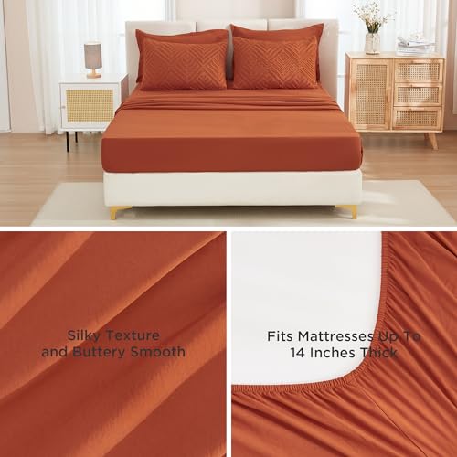 Andency California King Comforter Set Burnt Orange - 7 Piece Cal King Bed in a Bag Boho Terracotta Tufted Bedding Sets, Rust Bed Set with Comforter, Sheets, Pillowcases & Shams - Image 4