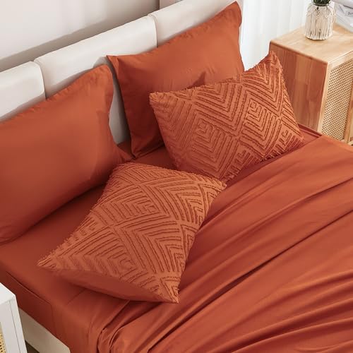 Andency California King Comforter Set Burnt Orange - 7 Piece Cal King Bed in a Bag Boho Terracotta Tufted Bedding Sets, Rust Bed Set with Comforter, Sheets, Pillowcases & Shams - Image 5