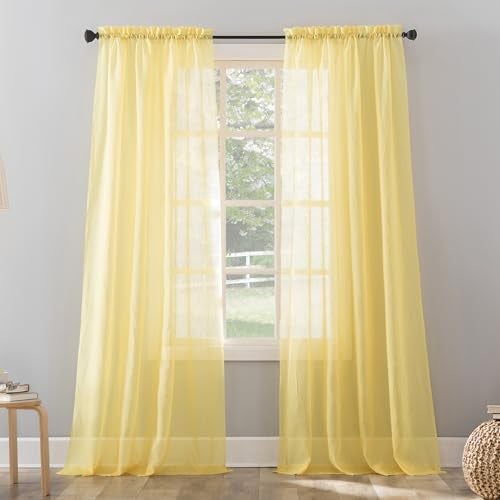 No. 918 Erica Crushed Sheer Voile Rod Pocket Curtain Panel, 51" x 84", Yellow - Image 1