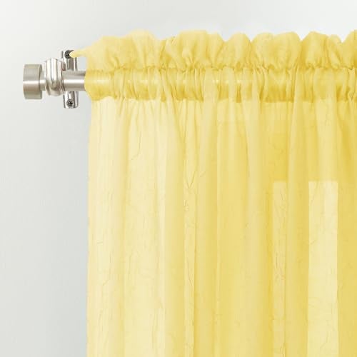 No. 918 Erica Crushed Sheer Voile Rod Pocket Curtain Panel, 51" x 84", Yellow - Image 2