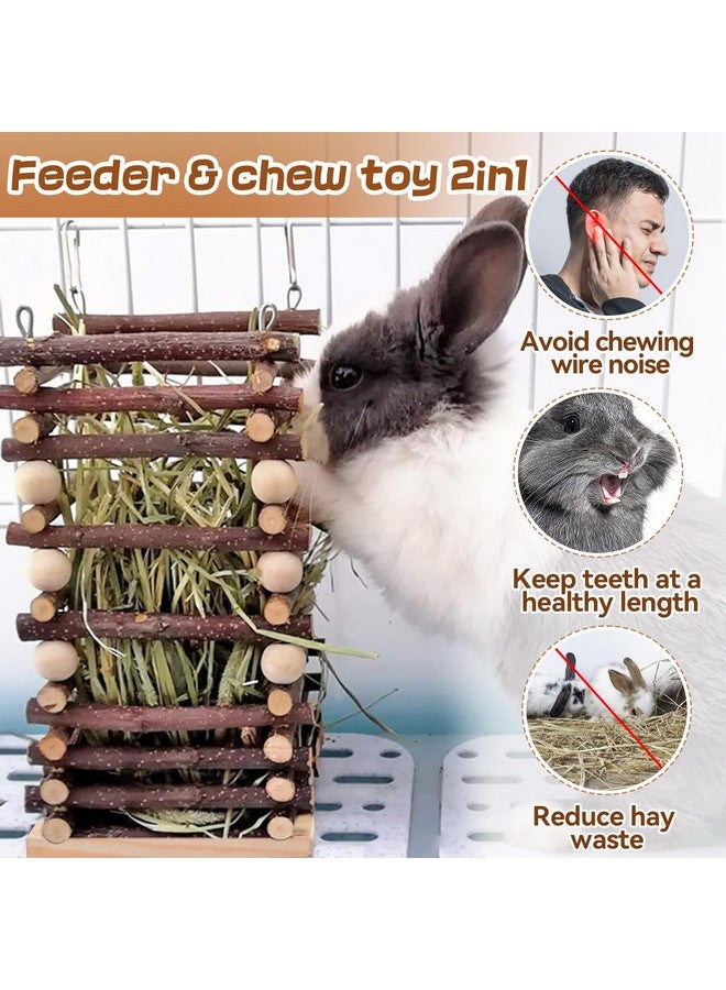 Alphatool Hanging Apple Wood Rabbit Hay Feeder - Guinea Pig Grass Holder with 2 Hooks Biting Resistant Small Animals Chew Toy, Feeding Hay Manager Shelf for Chinchilla Bunny Hamster Gerbil Holiday Presents  - Image 2