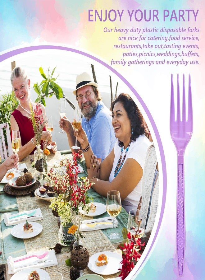 JarThenaAMCS جرثينا AMCS 150 قطعة شوكة بلاستيكية بألوان ماكرون الباستيل 6 ألوان شوكة ثقيلة الاستخدام للتخلص منها لأدوات المائدة للحلويات والعشاء، 7.3 إنش - Image 4