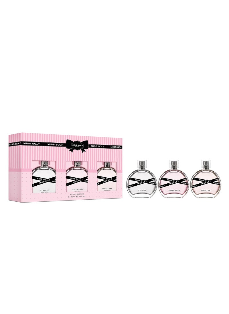 So..? So Miss Set  Gift Collection  Starlet Sugar Rush and Sunset Sky Perfumes for Women  Elegant Vanilla Perfume Notes  CrueltyFree  3 pc  - Image 1