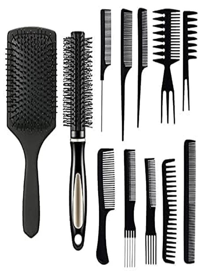 إم إف مجموعة فرشاة ومشط الشعر MF® المكونة من 12 قطعة، فرشاة شعر مجدافية، فرشاة فك تشابك الشعر، تتضمن مشط تدليك بالوسادة الهوائية، وفرشاة دوارة، و10 أمشاط لتصفيف الشعر - Image 1