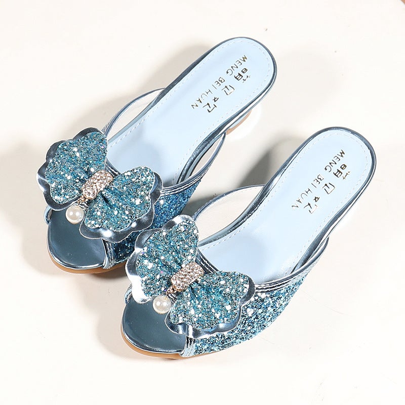 Manufacturers Overseas Cross-border Direct Supply 2024 New Girls High-heeled Slippers 26-37 Size Childrens Bow Sandals Pink - Image 5