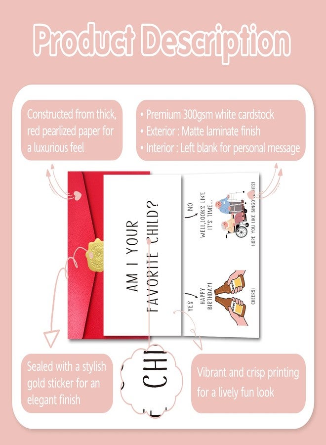 Pstyteos Funny Birthday Card for Dad Mom from Son Daughter, Am I Your Favorite Child, 8 in x 5.3 in Double-Sided Greeting Card with Red Envelope and Sticker - Image 3