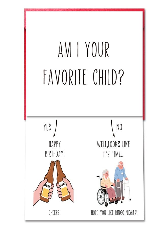Pstyteos Funny Birthday Card for Dad Mom from Son Daughter, Am I Your Favorite Child, 8 in x 5.3 in Double-Sided Greeting Card with Red Envelope and Sticker - Image 1