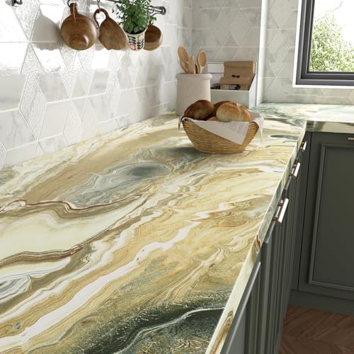 LACHEERY Thick Marble Peel and Stick Countertop Contact Paper Matte 158x276 Gold Counter Top Peel and Stick Waterproof Abstract Liquid Marble Wallpaper Vinyl Wrap for Countertops Table Wall Covers - Image 3