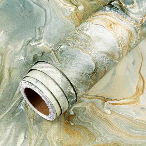 LACHEERY Thick Marble Peel and Stick Countertop Contact Paper Matte 158x276 Gold Counter Top Peel and Stick Waterproof Abstract Liquid Marble Wallpaper Vinyl Wrap for Countertops Table Wall Covers - Image 1