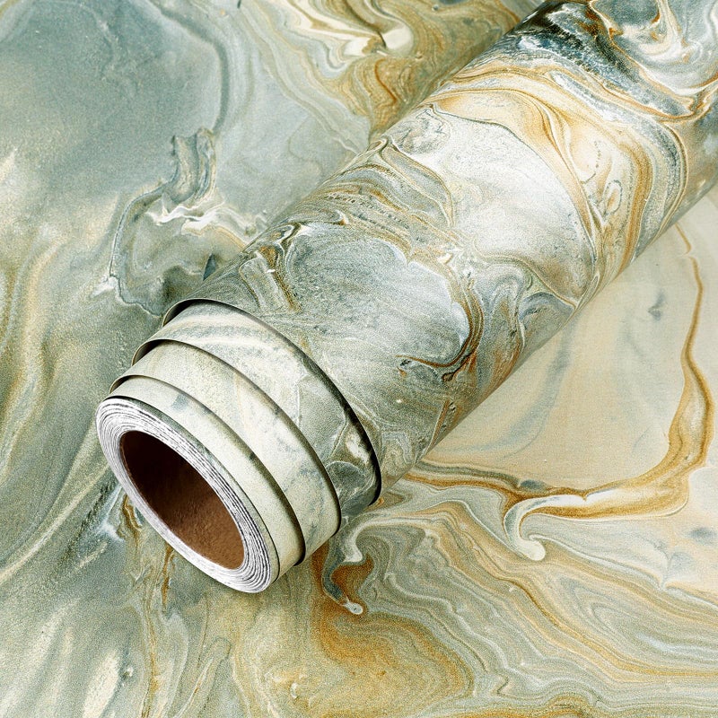 LACHEERY Thick Marble Peel and Stick Countertop Contact Paper Matte 158x276 Gold Counter Top Peel and Stick Waterproof Abstract Liquid Marble Wallpaper Vinyl Wrap for Countertops Table Wall Covers - Image 2