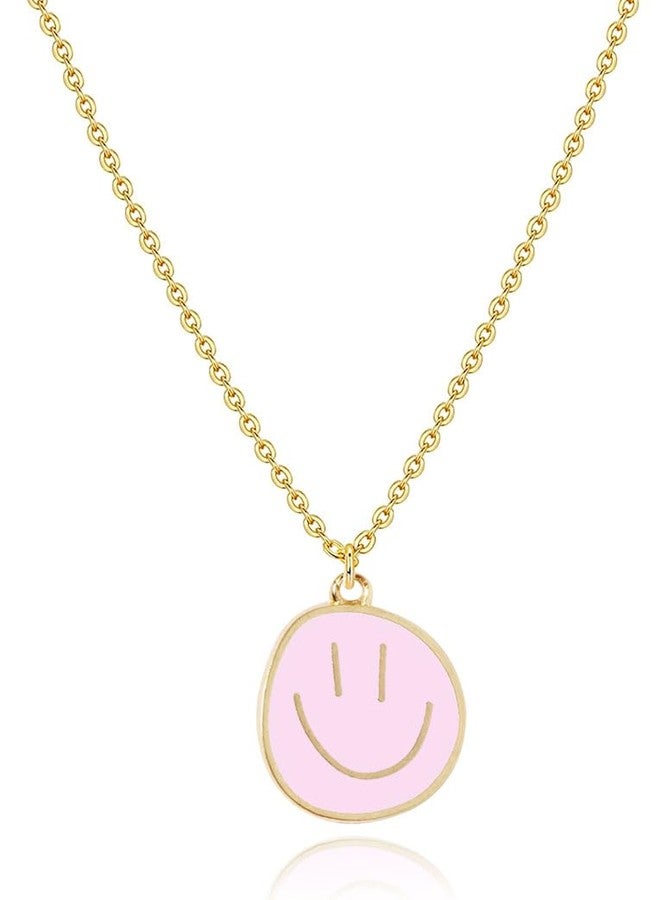 AULSIEY Smile Face Necklace for Daughter, Preppy Jewelry Necklaces for Women Trendy,Y2K Statement Necklaces Smile Face Earrings- Pink - Image 1