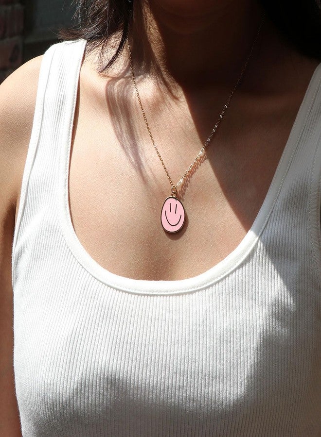 AULSIEY Smile Face Necklace for Daughter, Preppy Jewelry Necklaces for Women Trendy,Y2K Statement Necklaces Smile Face Earrings- Pink - Image 3