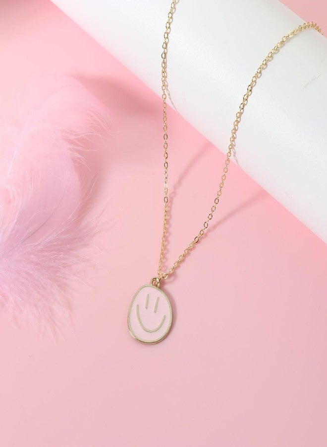 AULSIEY Smile Face Necklace for Daughter, Preppy Jewelry Necklaces for Women Trendy,Y2K Statement Necklaces Smile Face Earrings- Pink - Image 2