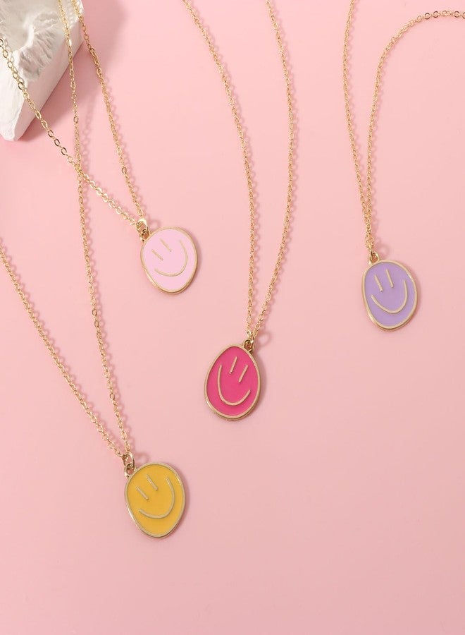 AULSIEY Smile Face Necklace for Daughter, Preppy Jewelry Necklaces for Women Trendy,Y2K Statement Necklaces Smile Face Earrings- Pink - Image 4