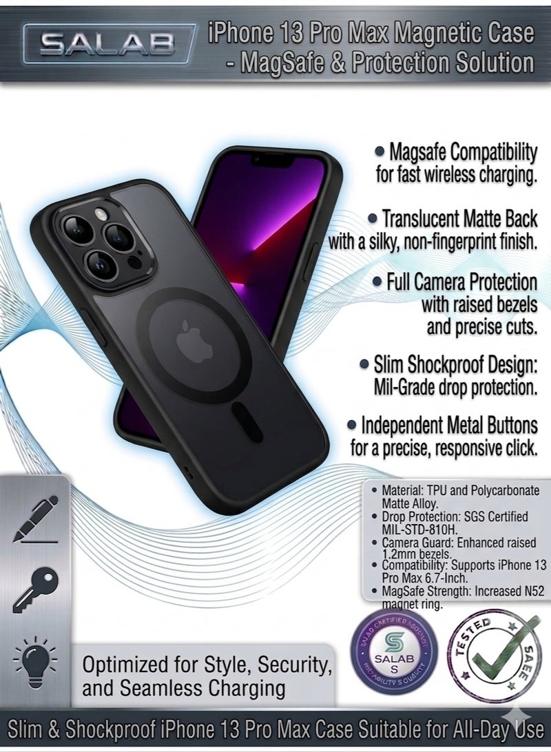 Salab Magnetic Case for iPhone 13 Pro Max 6.7-Inch, Compatible with MagSafe, Translucent Matte Back Camera Lens Full Protection Slim Shockproof Phone Cover (Black) - Image 1