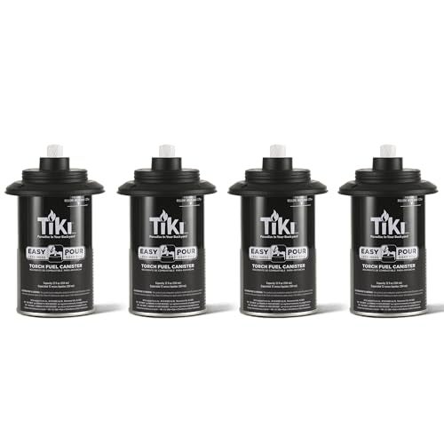 TIKI Torch Replacement Canister Set of 4 – Refillable Metal Torch Fuel Canisters with Easy Pour System, 12 oz – Weather-Resistant Outdoor Lighting Accessories for Patio, Garden & Deck - Image 1