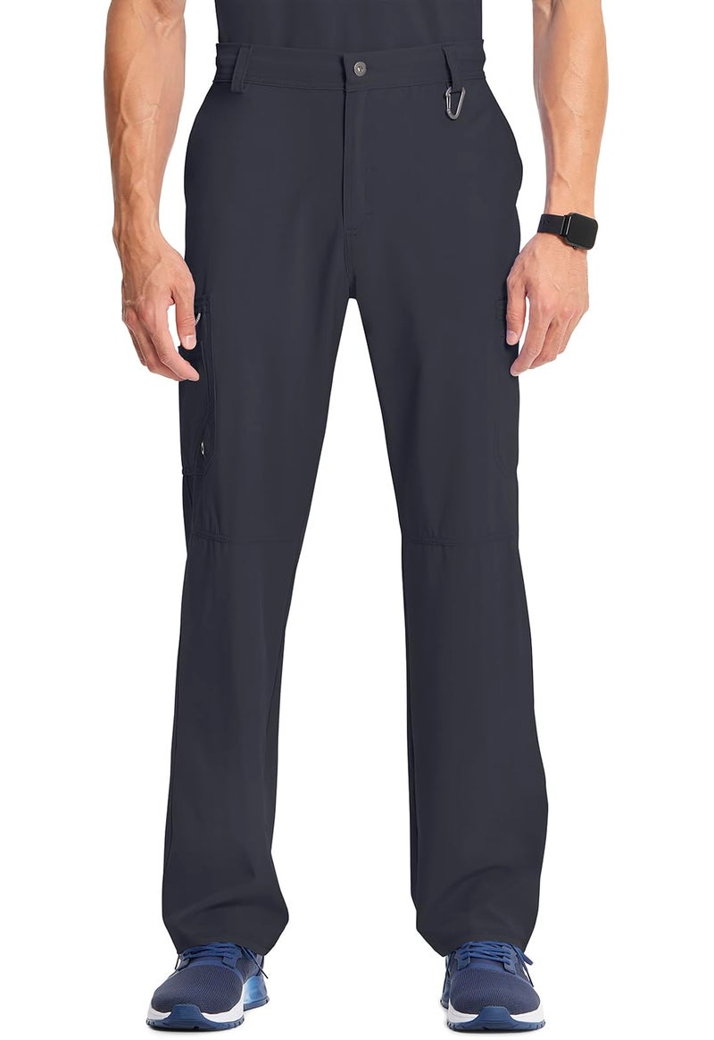 Cherokee Infinity Men Scrub Pants, 6 Pockets, Tapered Leg with Zip Fly Front and Inside Functional Drawstring Cargo - CK200A, XL, Pewter
