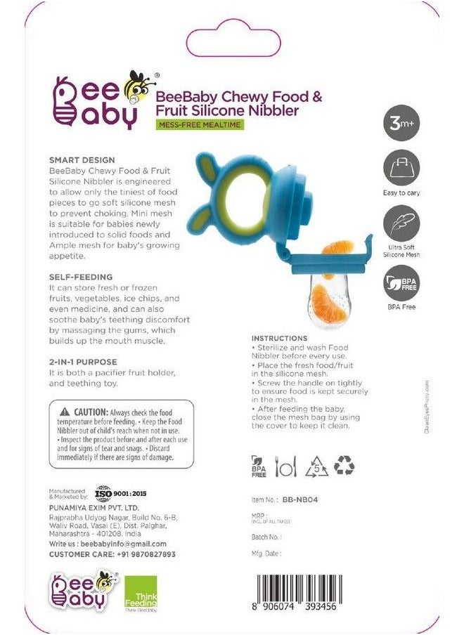 Beebaby - Chewy Silicone Food & Fruit Nibbler For Babies Bpa Free Fruit Feeder Pacifier With Extra Silicone Mesh (Chewy Blue) - Image 1