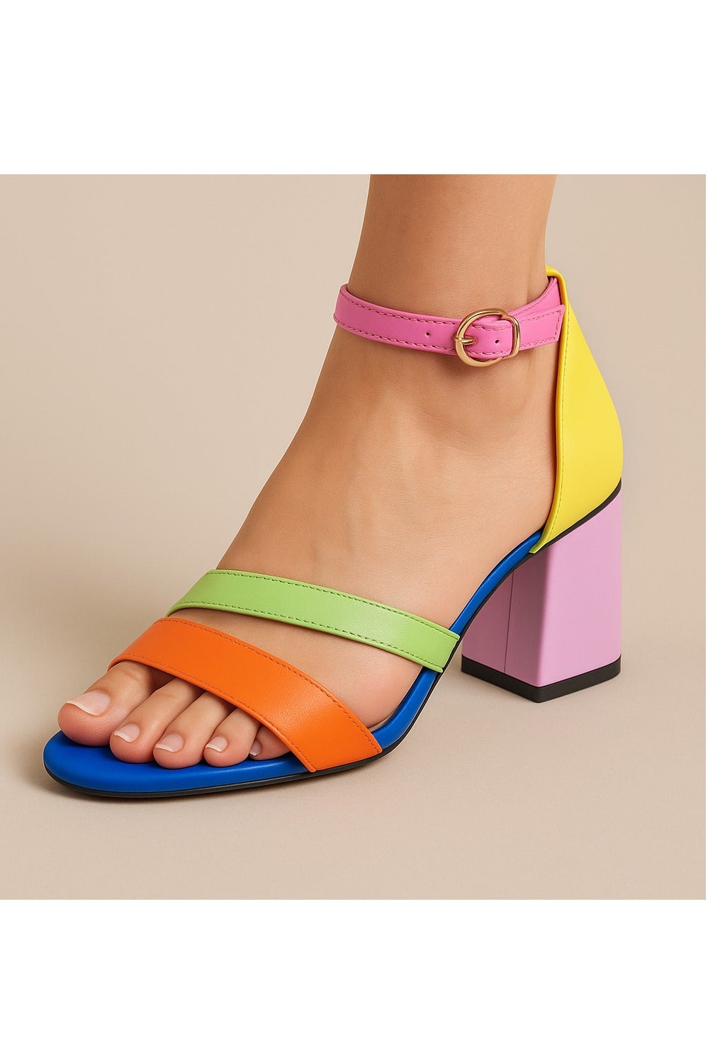 Sandal Heels Leather Distinctively SN-816 - Multicolour