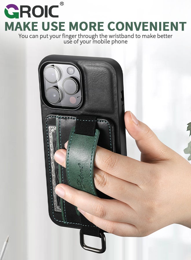 GROIC Design for iPhone 15 Pro Phone Case with Adjustable Wrist Strap Kickstand Protective Cover,Card Slot Slim Shockproof Phone Shell  for iPhone 15 Pro 6.1 inch  - Image 3