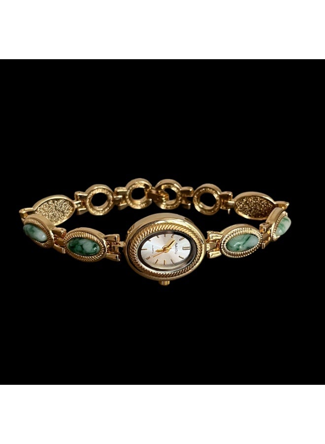 NAIDU Retro Palace-Style Jade Oval Small Dial Bracelet Watch for Women - Image 1