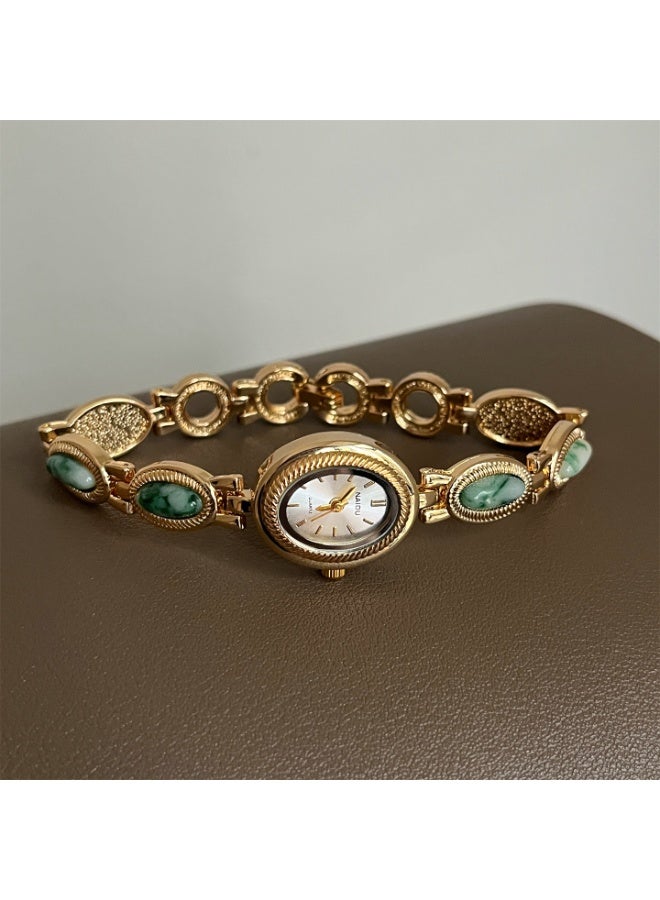 NAIDU Retro Palace-Style Jade Oval Small Dial Bracelet Watch for Women - Image 4
