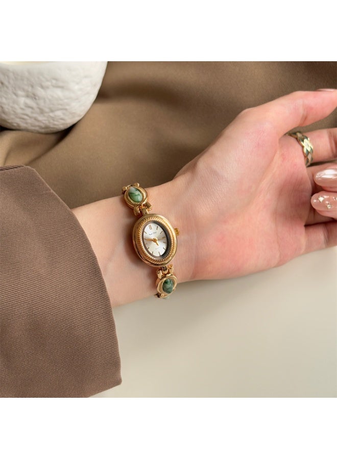 NAIDU Retro Palace-Style Jade Oval Small Dial Bracelet Watch for Women - Image 2