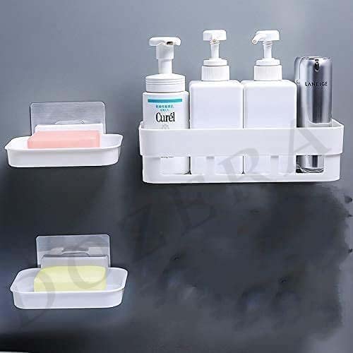 Lumber Bathroom Shelves Self-Adhesive Sticker Hook Multipurpose Shelf Wall Holder Bathroom Storage Rack with 2 soap Stand Box Strong Shower Rack Shelf (1 Bathroom Shelves+ 2 Shop Box) - Image 3