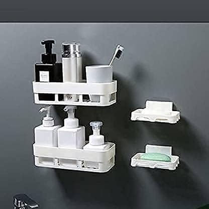 Lumber Bathroom Shelves Self-Adhesive Sticker Hook Multipurpose Shelf Wall Holder Bathroom Storage Rack with 2 soap Stand Box Strong Shower Rack Shelf (1 Bathroom Shelves+ 2 Shop Box) - Image 2