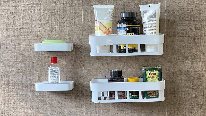 Lumber Bathroom Shelves Self-Adhesive Sticker Hook Multipurpose Shelf Wall Holder Bathroom Storage Rack with 2 soap Stand Box Strong Shower Rack Shelf (1 Bathroom Shelves+ 2 Shop Box) - Image 4