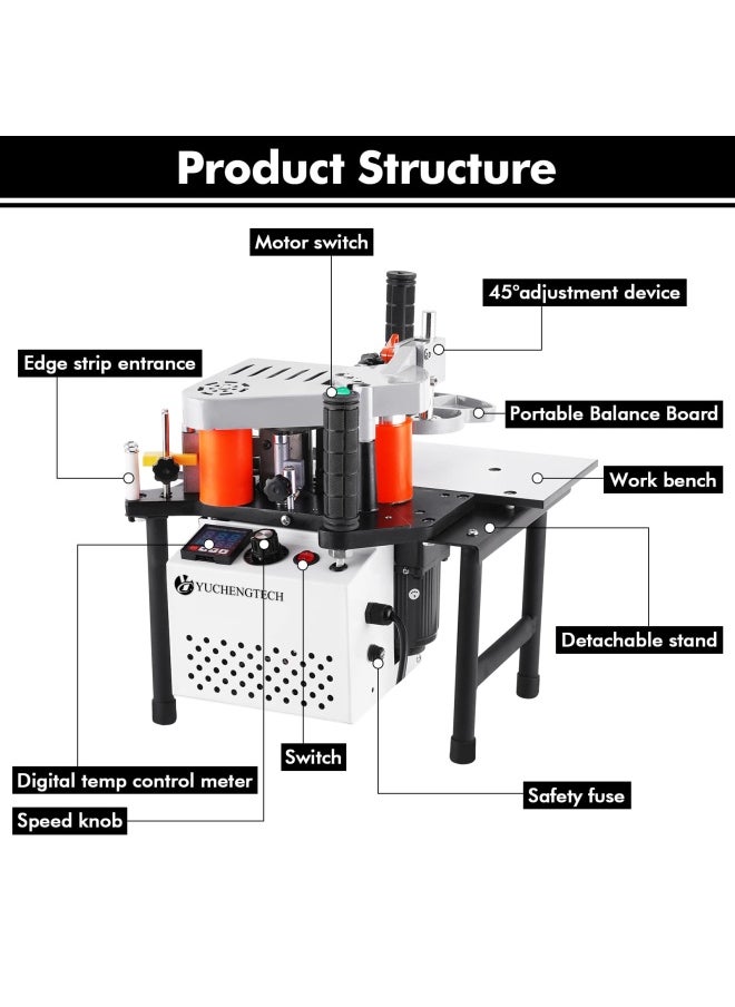 Generic - YUCHENGTECH Edge Bander Woodworking Edge Banding Machine Portable Edge Bander with Speed Control 2-6m min Curve Straight Edge Bander Machine Double-Sided Gluing - Width 10-60mm-Thickness 0.3-3mm 220V - Image 1