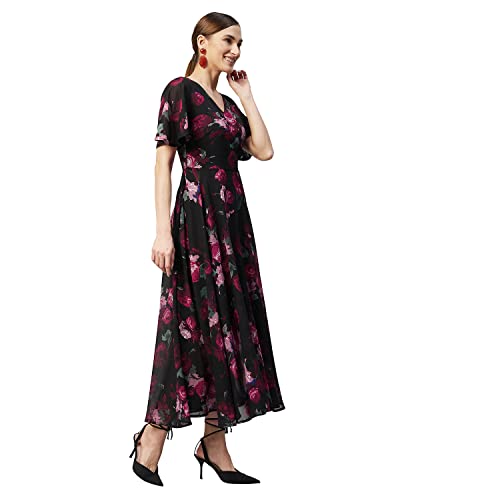 rare Women's Georgette Fit and Flare Maxi Dress (EP6006_Black_L) - Image 3