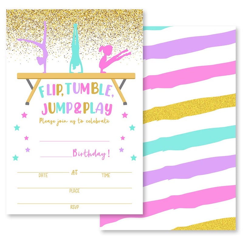 Grace Yonks Gymnastics Birthday Invitations Pack of 20 with Envelopes 4x6 inch Matte Card Paper Cute Design Ideal for Personal and Professional Use