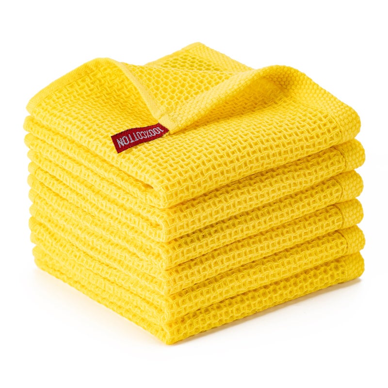 BOOMIBOO 6-Pack Kitchen Dish Cloths, 100% Cotton Waffle Weave, Ultra Soft Absorbent, Quick Drying Dish Towels, 12x12 Inches,Yellow - Image 1