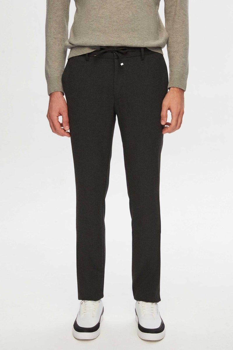 D'S DAMAT Slim Fit Anthracite Elastic Waist Laced Zippered Lycra Comfortable Jogger Pants 2HC03ORTJGR01  - Image 1