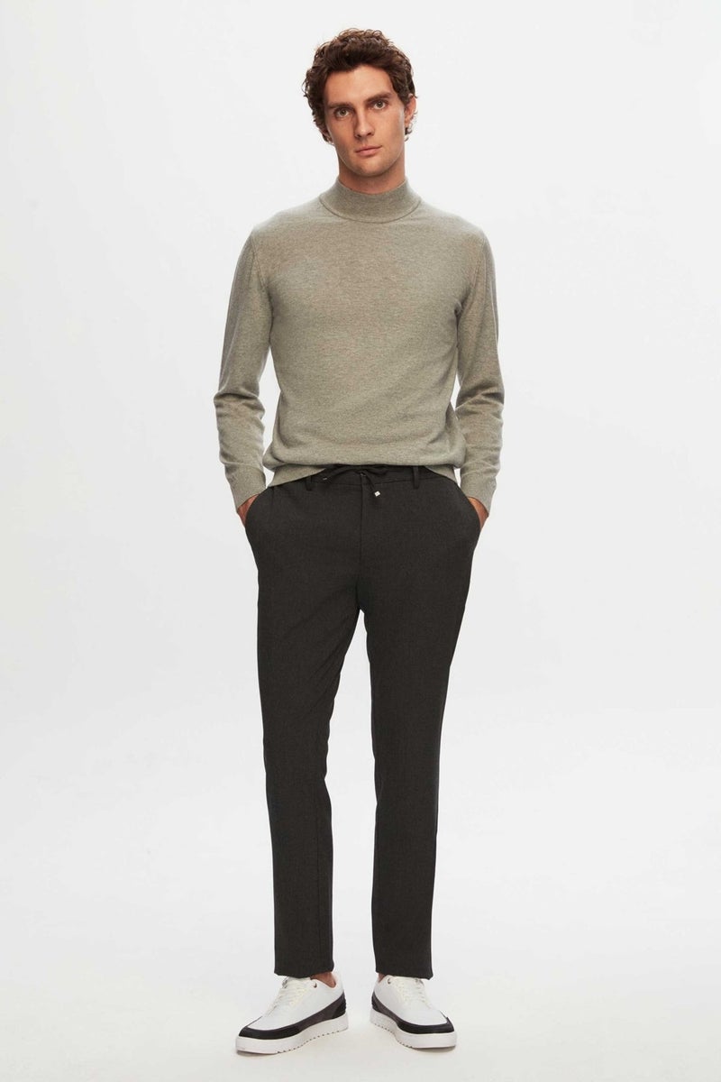 D'S DAMAT Slim Fit Anthracite Elastic Waist Laced Zippered Lycra Comfortable Jogger Pants 2HC03ORTJGR01  - Image 3