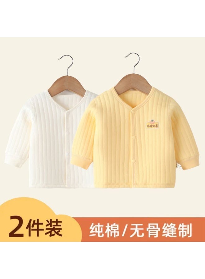Infant And Toddler Front-open Three-layer Warm Single Top For Boys And Girls, Thickened Autumn And Winter Children's Cotton-padded Base Layer Shirt