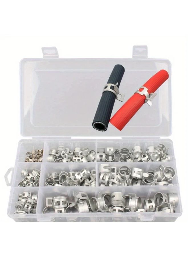 160 Pcs 6.5mm To 18mm Pipe Clamp Box With Dacromet Elastic Band 8 Specifications Each 20 Sets Woodworking Hose Clamps Silver - Image 3