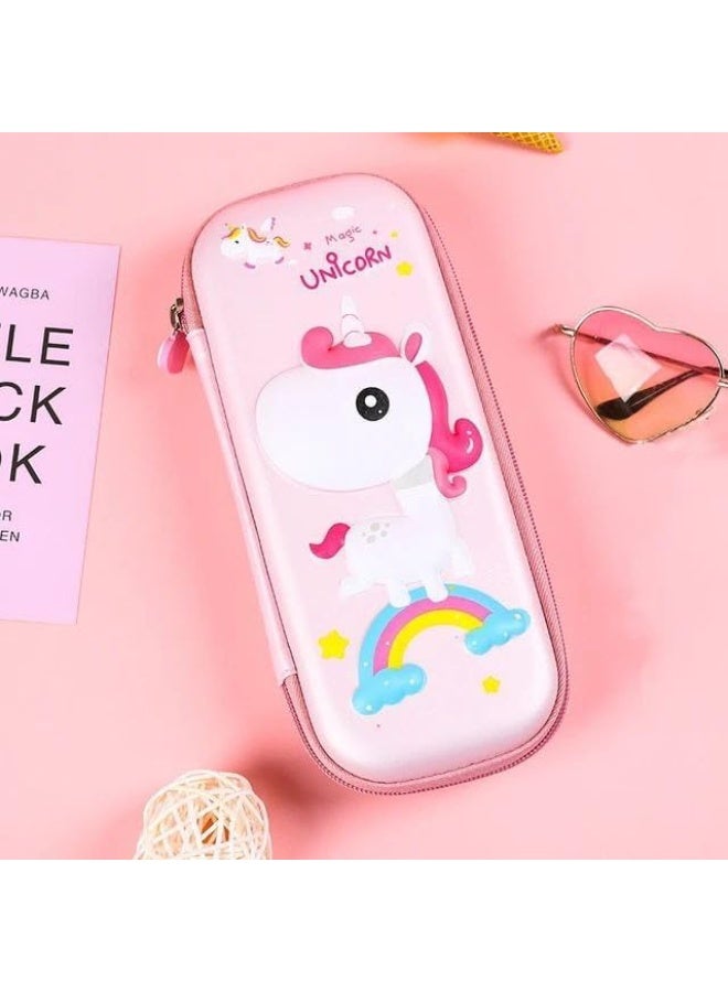 حافظة أقلام كرتونية ثلاثية الأبعاد من مادة إي في إيه، حامل أقلام مقاوم للماء بسعة كبيرة مع تخزين ثلاثي الطبقات، وجيب شبكي وفتحة للقلم، صندوق منظم أدوات مكتبية متين للوازم المدرسية (أرجواني، لون يونيكورن) - Image 3