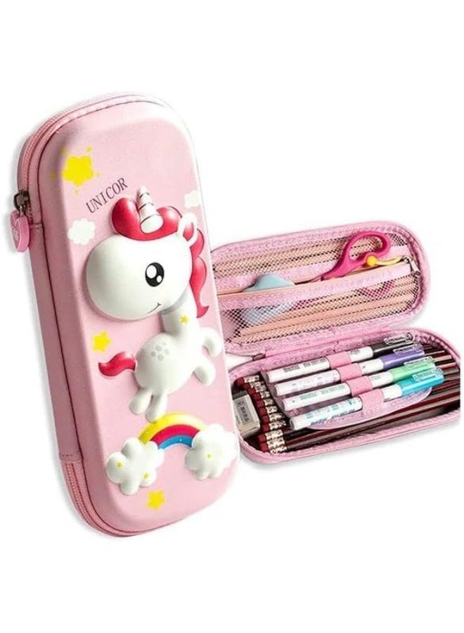 حافظة أقلام كرتونية ثلاثية الأبعاد من مادة إي في إيه، حامل أقلام مقاوم للماء بسعة كبيرة مع تخزين ثلاثي الطبقات، وجيب شبكي وفتحة للقلم، صندوق منظم أدوات مكتبية متين للوازم المدرسية (أرجواني، لون يونيكورن) - Image 2