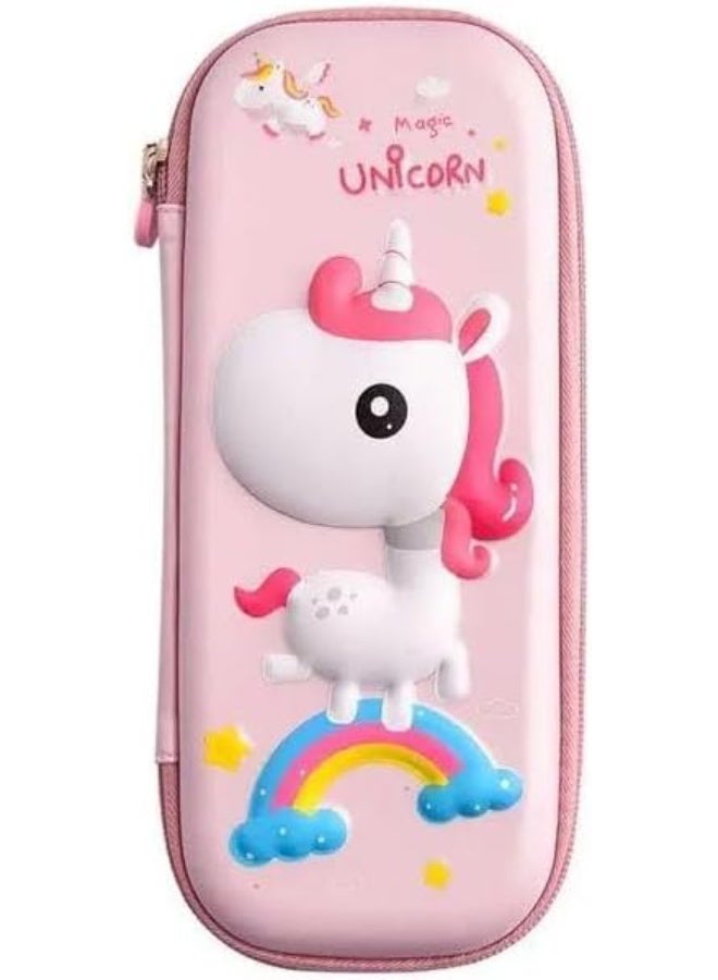 حافظة أقلام كرتونية ثلاثية الأبعاد من مادة إي في إيه، حامل أقلام مقاوم للماء بسعة كبيرة مع تخزين ثلاثي الطبقات، وجيب شبكي وفتحة للقلم، صندوق منظم أدوات مكتبية متين للوازم المدرسية (أرجواني، لون يونيكورن) - Image 1