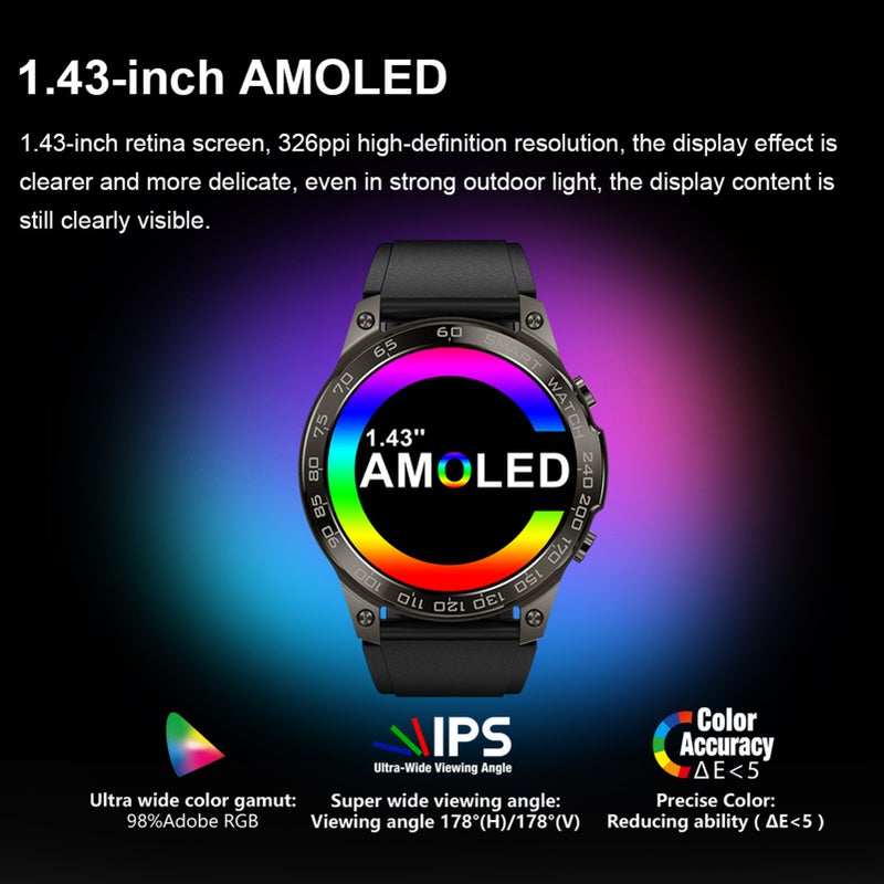 DM50 1.43inch smartwatch HD Color Touchscreen BT Calling Multiple Sports Modes IP68 Waterproof Fitness Activity Tracker Watch for Heart Rate Monitor Sleep Mode Compatible with Android iOS - Image 5